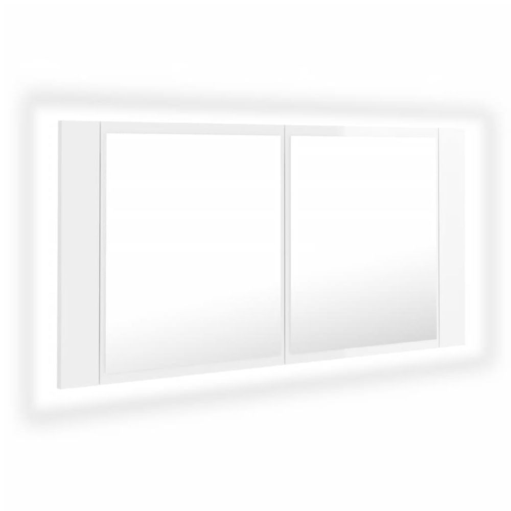 Vidaxl LED kúpeľňová zrkadlová skrinka lesklá biela 90x12x45 cm akryl